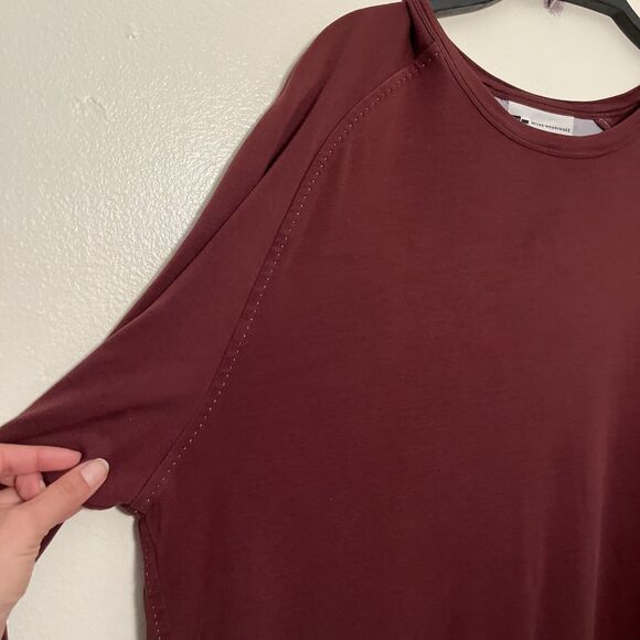 Wilke Rodriguez Contrast Stitch Silk Long Sleeve Crewneck Shirt, Brown- XXL Tall - Picture 4 of 11